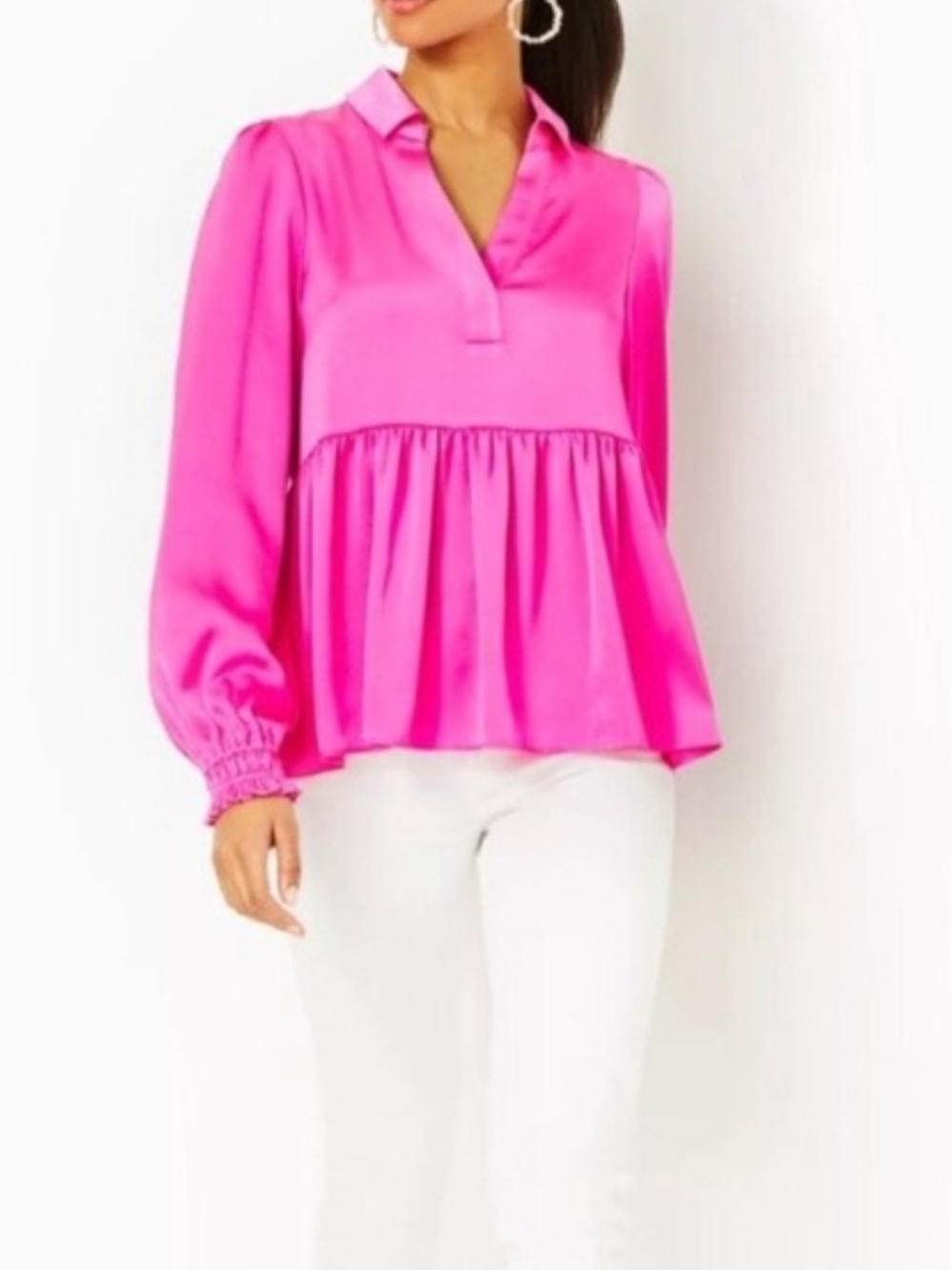 Lilly Pulitzer Jaylene Size 6 NWT Pink Peplum V-Neck Blouse - Picture 2 of 12